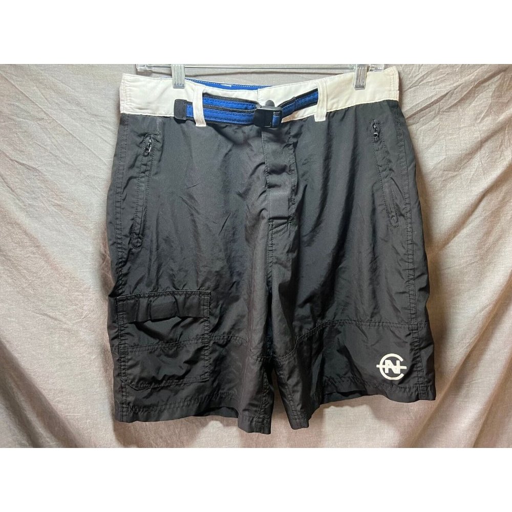 Nautica Competition Shorts Mens 32 Black Pocketed Belted Logo Cargo‎ Men.